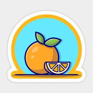 Orange And Slices Of Orange Cartoon Vector Icon Illustration Sticker